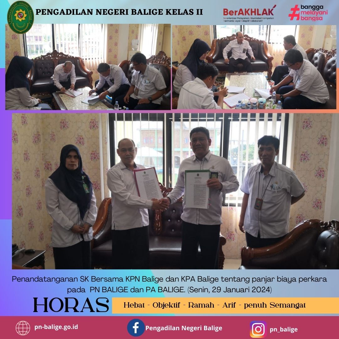 PENANDATANGANAN SK BERSAMA KPN BALIGE DAN KPA BALIGE TENTANG PANJAR BIAYA PERKARA PADA PN BALIGE DAN PA BALIGE.